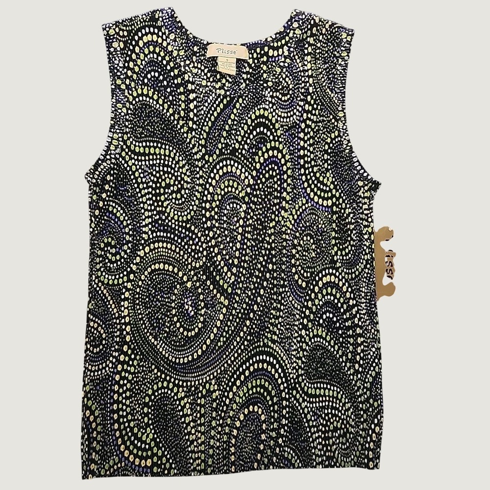 New Plissè Womens Small Sleeveless Multicolor Paisley Crinkle Tank Top City NWT